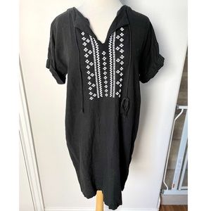 Black Embroidered Linen Sheath Dress - Boho Style